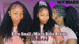 Exra Small / Micro Kinky Coily Boho Braids Tutorial Bulk Humain Hair Only! | Hot Braids 💕