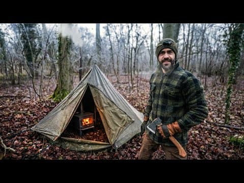 Winter Camping In Old Military Tent With Woodstove
