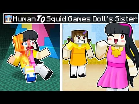 From Human To Squid Game Doll's Sister In Minecraft?!