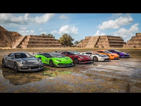Fh5 Drag Race: 2023 Porsche 911 Turbo S Vs Aventador Svj Vs C7 Zr1 Vs Ford Gt Vs Arutra Vs 488 Pista