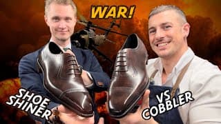 Shoe Shiner Vs Cobbler Mirror Shine Contest! How To Mirror Polish Shoes