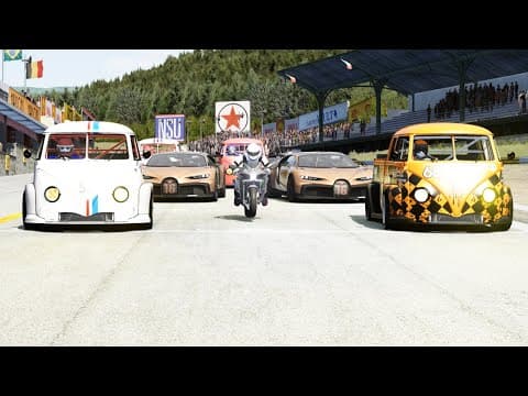 Kawasaki Ninja H2 Vs Vw T1 Transporter Lm91730 Vs Hypercars Bugatti & Koenigsegg At Old Spa