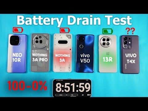 Iqoo Neo 10r Vs Nothing Phone 3a Pro Vs Oneplus 13r Vs Vivo V50 Vs Vivo T4x Battery Drain Test 🥵