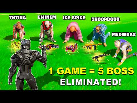 Eliminating All 5 Bosses In One Game Fortnite (ice Spice, Eminem, Snoop Dogg, Meowdas,dynamo Tntina)