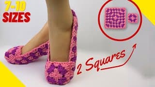 2 Granny Squares, 1 Perfect Pair Of Crochet Slippers - Quick & Easy