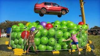 Can 1000 Exercise Balls Bounce A Falling Car?