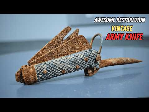 🔴vintage Army Multi Tool Folding Knife Restoration |  With Colorful Marbled Design Grips
