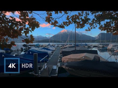 Scenic Autumn Morning Walk in Oberhofen Switzerland | Sunrise by Lake Thun 4K HDR Ambience
