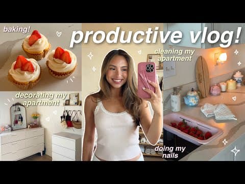 Productive Vlog 🫶🏼 Decorating My Apartment, Resetting, Cleaning, Baking, Doing My Nails, Etc 🍓