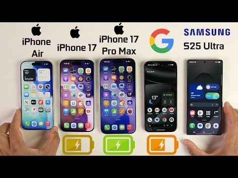 Iphone 17 Vs Iphone Air Vs Iphone 17 Pro Max Vs S25 Ultra Vs Pixel 10 Pro- Battery Life Comparison
