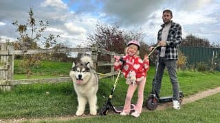 Amelia Races Teddy With Her New Scooter!