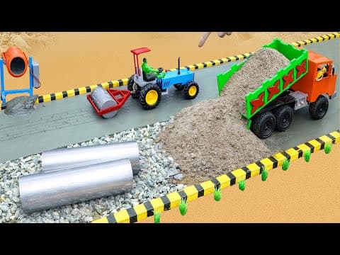 Concrete Road Construction Using Diy Mini Tractor, Mixer & Road Roller | Science Project