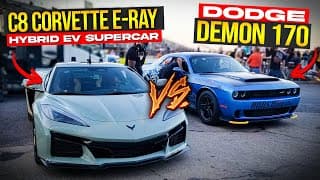 Dodge Demon 170 Vs C8 Corvette E Ray 1/4 Mile Drag Race | Muscle Car Vs Hybrid Supercar