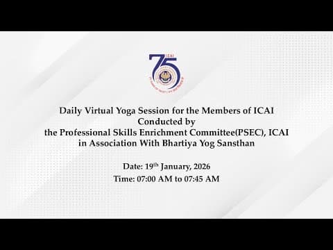 Daily Virtual Yoga Session For The Members Of Icai Conducted By Psec-icai In Association With Bys