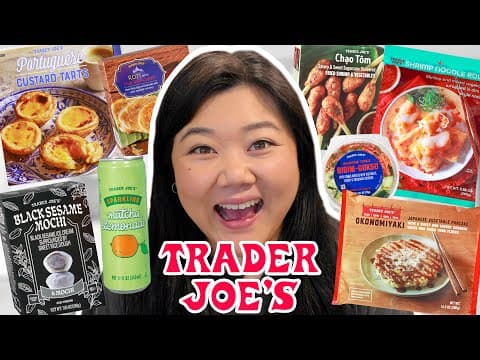 Trying New Asian Food At Trader Joe's 2025! (egg Tarts, Matcha Lemonade, Okonomiyaki, Roti + More)