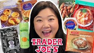 Trying New Asian Food At Trader Joe's 2025! (egg Tarts, Matcha Lemonade, Okonomiyaki, Roti + More)